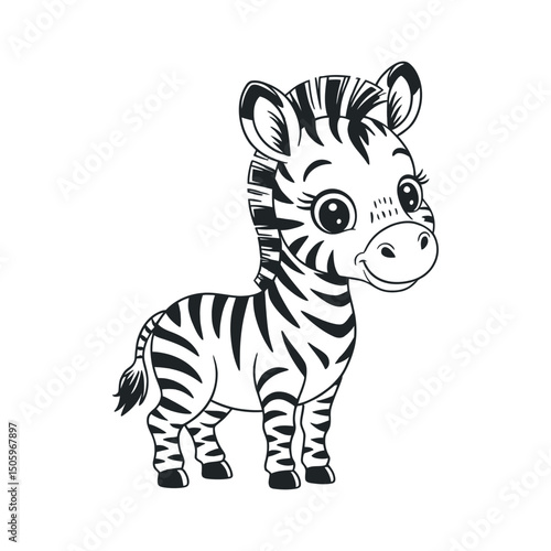 Cute Cartoon Zebra Illustration in Black and White Perfect for Children s Books Coloring Pages and Educational Materials Featuring a Friendly and Playful Design