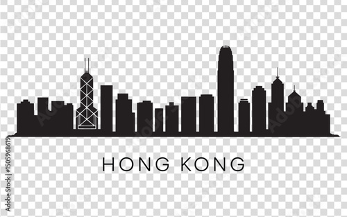 Hong Kong Skyline Silhouette – Iconic Cityscape Vector on Transparent Background