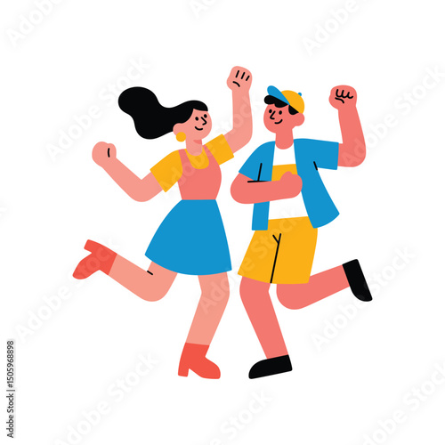 Couple dancing Cartoon Vector Clip Art Illustration, Two Young Girl Boy Free Dance Moves
