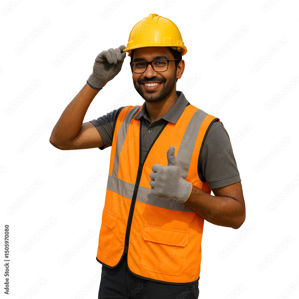 Smiling Construction Worker Adjusting Hard Hat on Site, Transparent
Smiling Construction Worker Adjusting Hard Hat on Site, Transparent