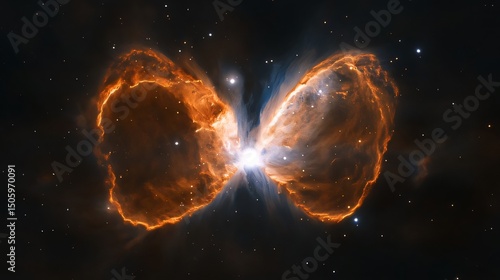 Glowing Butterfly Nebula in Space Featuring Intense Orange Light and Stars
