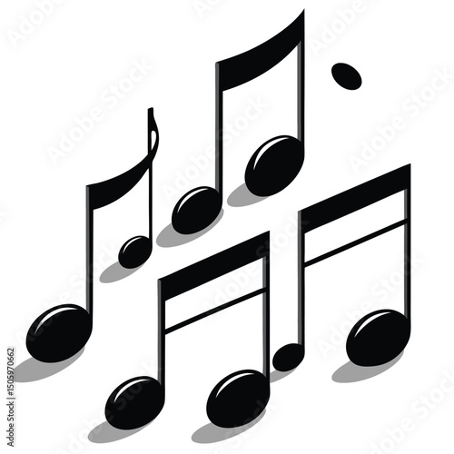 Stylized musical notes illustration in black and white displaying music notation symbolism