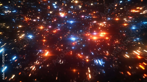 Abstract Glowing Particles Bursting in Space with Vibrant Colors and Energy