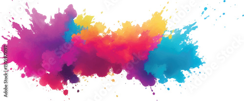Radiant Watercolor Brush Strokes and Explosive Colorful Splashes on a White Canvas, Blending Abstract Art with a Playful, Modern Touch to Create an Exciting and Dynamic Visual Experience.
