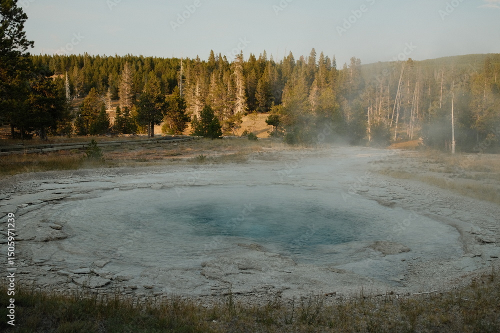Beautiful steaming hot spring scenery at Yellowstone National Park Wyoming Beautiful steaming hot spring scenery at Yellowstone National Park Wyoming