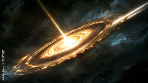 Artistic Rendering of a Black Hole with Accretion Disk and Jets