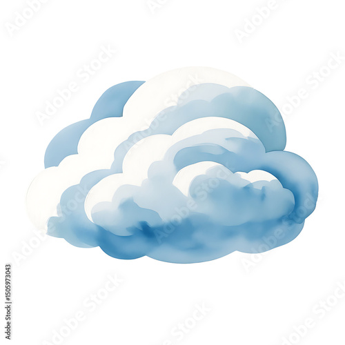 Watercolor Fluffy Cloud Illustration on Transparent Background PNG
