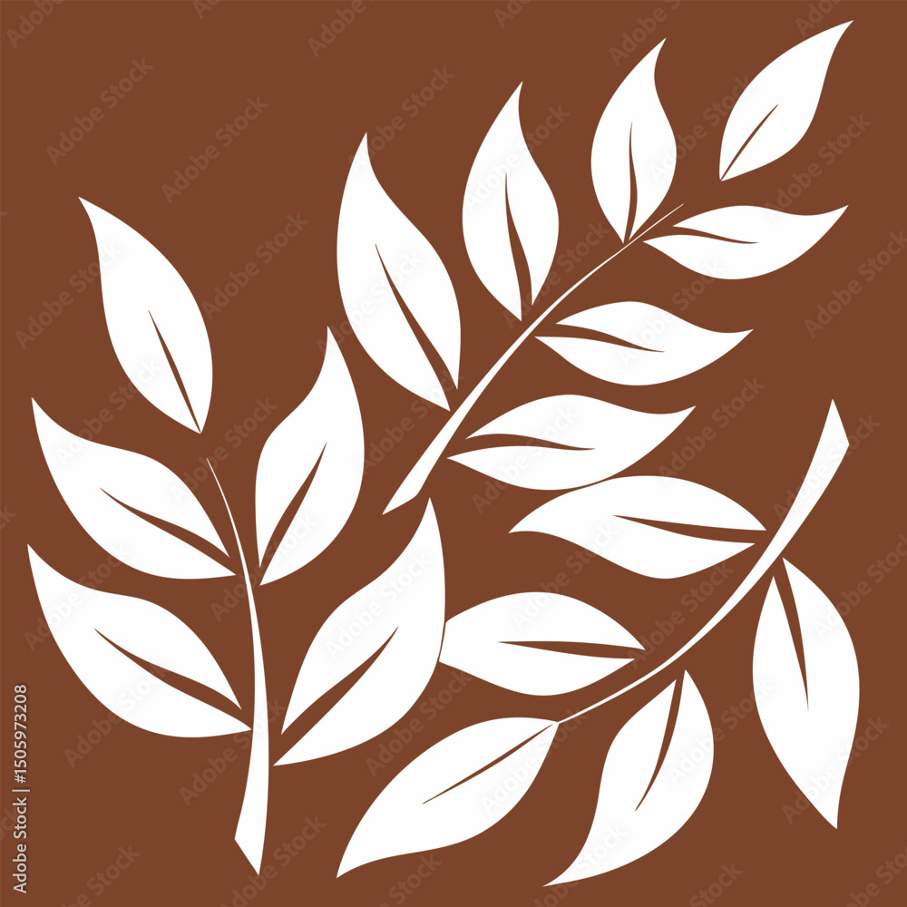 Obraz premium A brown and white leafy patterned background with white leaves on a transparent background