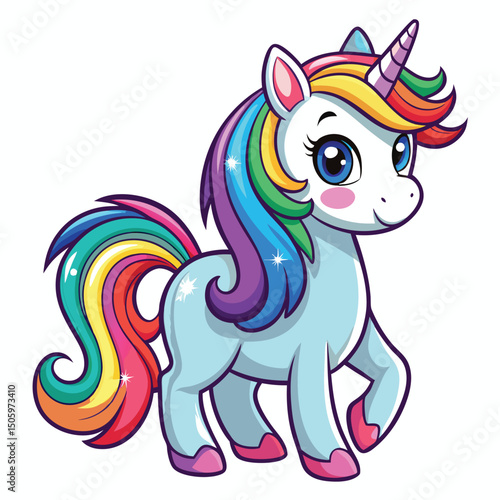 Fantasy Unicorn Standing on a Cloud under a Rainbow