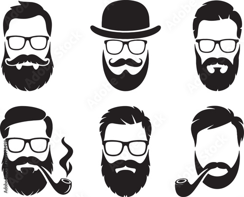 Hipster men icons set black and white