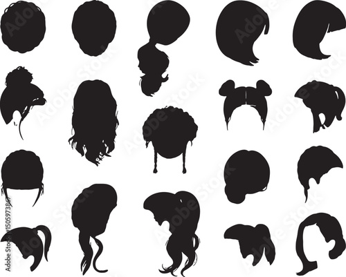 Collection of diverse female hairstyle silhouettes