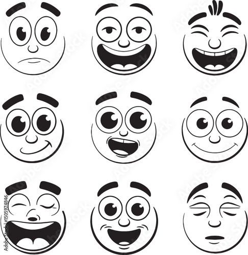 Nine cartoon faces showing different emotions