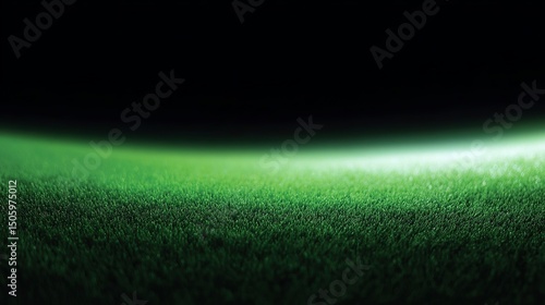A vibrant green grass surface contrasts against a black background. This abstract image captures the essence of a natural landscape. Ideal for nature themes and design projects. AI