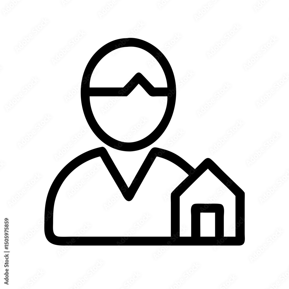 Obraz premium Real Estate Agent Line Icon: Simple line icon of a real estate agent holding a house, ideal for business cards, real estate websites, and property consultant branding.