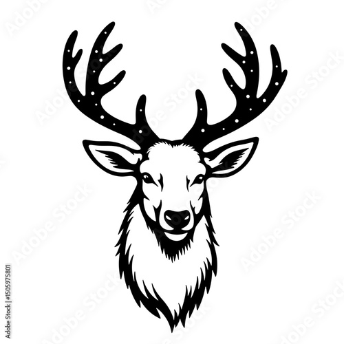 Reindeer face with blinking lights in antlers, festive illustration
