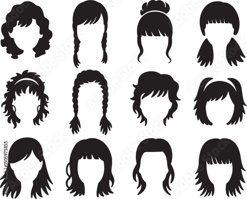 Twelve silhouettes of womens hairstyles and haircuts