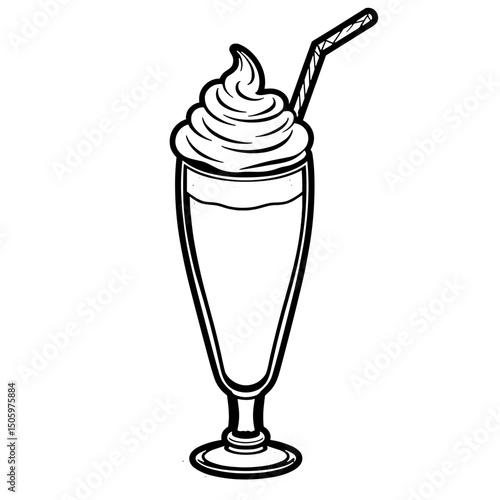 Stylized milkshake with whipped cream and straw, refreshing delight
