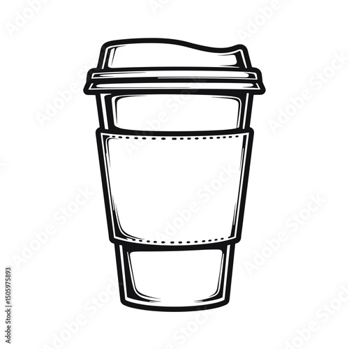 Minimalist line art coffee cup design on white background, clarity