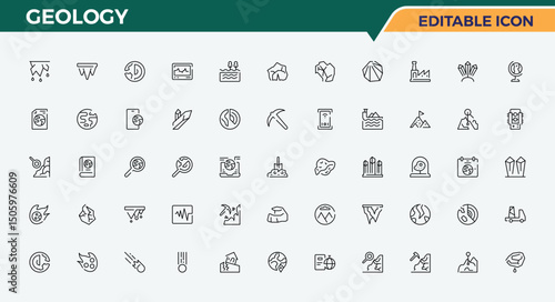 Geology modern icon set. Minimalist editable vector stroke. Pack of geological, earth, ground. Editable vector stroke. Ground simple icon set.