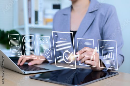 Valokuvatapetti Document review and quality control process concept