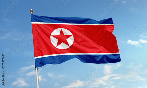 Free Download North Korea national flag flying in sky - GFXLoad