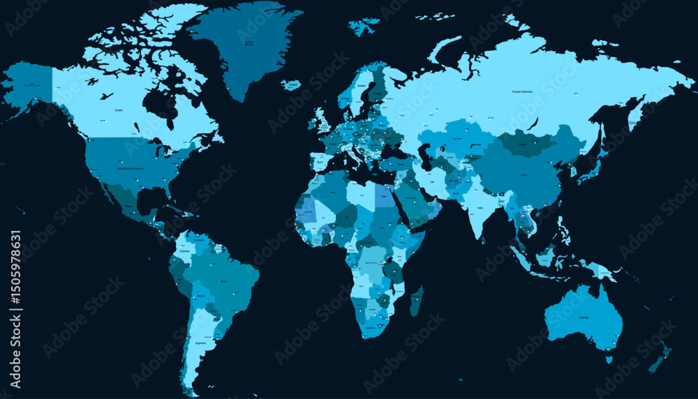Fototapeta premium World map. Color modern vector map. Silhouette map.