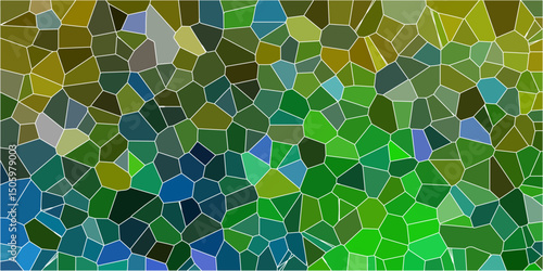 abstract multi-colored mosaic polygonal and tiles wallpaper background. Seamless Broken Stained-Glass Geometric Retro Tiles Pattern and Quartz Crystal Voronoi Diagram. Luxury modern interior. 
