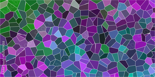 abstract multi-colored mosaic polygonal and tiles wallpaper background. Seamless Broken Stained-Glass Geometric Retro Tiles Pattern and Quartz Crystal Voronoi Diagram. Luxury modern interior. 
