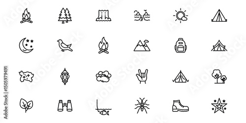 Nature & Outdoors outline or line icon design bundle.