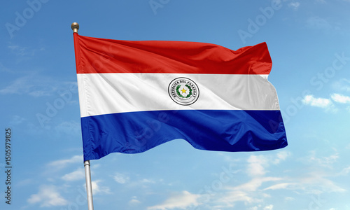 Cuadro en lienzo Paraguay national flag flying in the sky