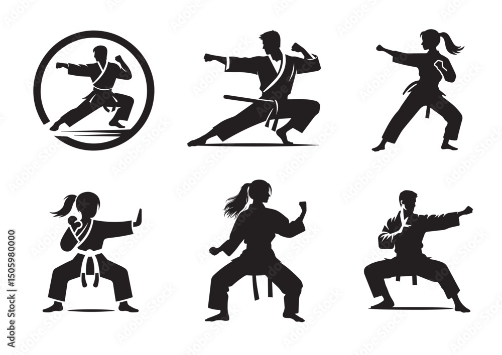 Obraz premium Martial Artist Silhouettes Vectors isolated on white background