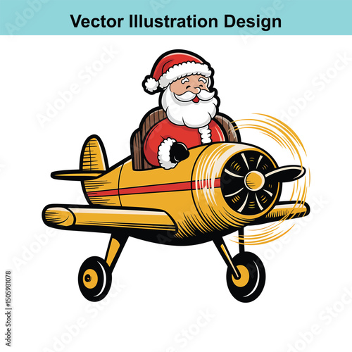 Cartoon Santa Claus Flying a Yellow Airplane on a Christmas Delivery Mission