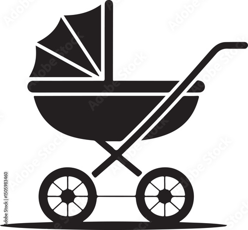 Baby carriage silhouette, black and white silhouette, vector and illustration