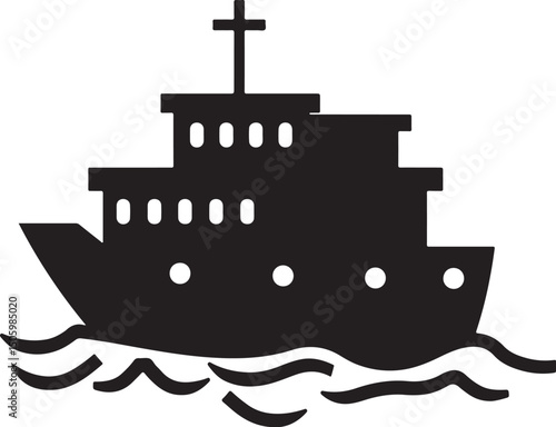 Cargo Ship Silhouette with Clouds
