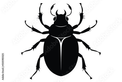 Black stag beetle insect isolated on white background with macro close-up of its horns and antennae