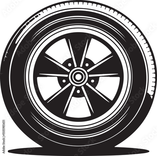 Car, vehicle or automobile tire alloy wheel with rim flat vector icon for apps and websites