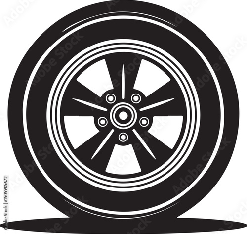 Car, vehicle or automobile tire alloy wheel with rim flat vector icon for apps and websites