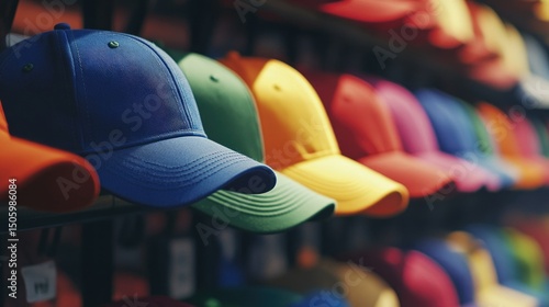 Colorful hats on rack