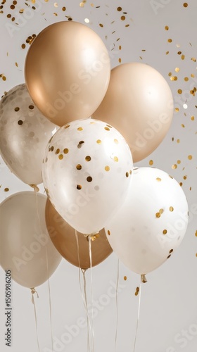Balloons Decorated With Gold Confetti in White and Beige Tones for a Festive ...
