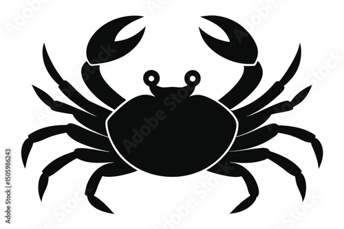 A striking black silhouette of a crab, a potent symbol and versatile vector illustration, perfect for a tattoo design on a crisp white background