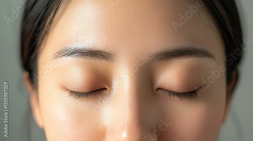 Close-up view of a woman's serene facial features.