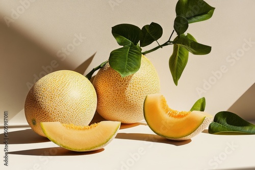 Fresh Melons on a Light Background Showcasing Their Vibrant Colors and Textur...