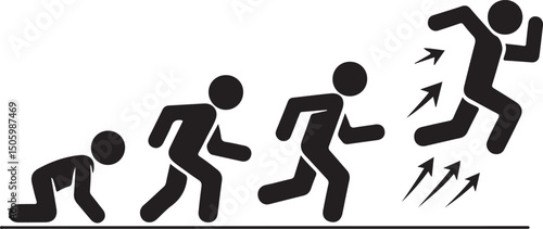 Crawl Walk Run Fly pictogram icon set. Clipart image isolated on white background