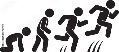 Crawl Walk Run Fly pictogram icon set. Clipart image isolated on white background