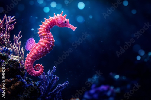 Colorful Seahorse Swimming Among Coral in a Vibrant Underwater Environment