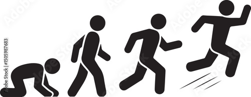 Crawl Walk Run Fly pictogram icon set. Clipart image isolated on white background