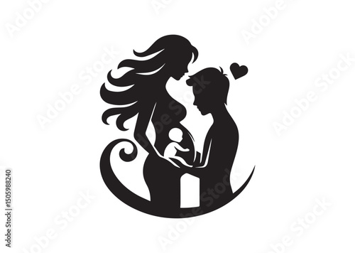 Couple In Love Expecting a Child Silhouette Vector