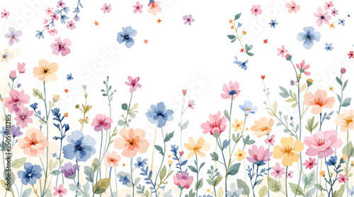 Floral frame with watercolor flowers, decorative flower background pattern, watercolor floral border background