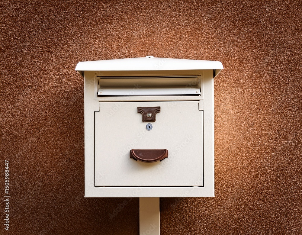 old white mail box on brown wall outdoors old white mail box on brown wall outdoors