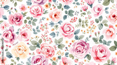 Seamless floral pattern, Seamless pattern with roses, Watercolor Abstract seamless floral pattern with red roses flowers.